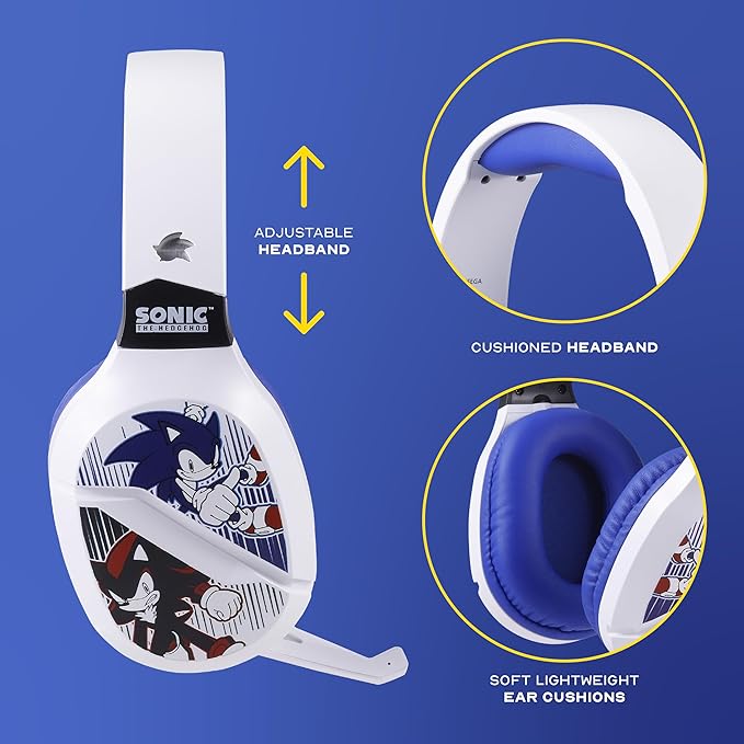 Sonic The Hedgehog Wireless Gaming Headset with Bluetooth, Low Latency, Cushioned Ear Cups, Boom Mic for PC, Phone, Gaming Headphones with Adjustable Microphone