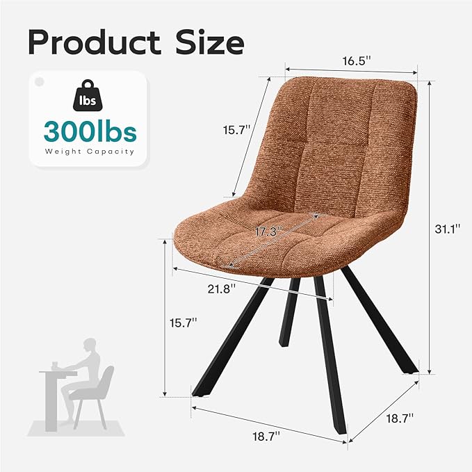 Small Desk Chair No Wheels, Swivel Velvet Vanity Chair No Arms, Armless Office Chair with Back and Metal Legs for Small Space, Bedroom, Home Office, Mid Century Modern, Caramel Brown