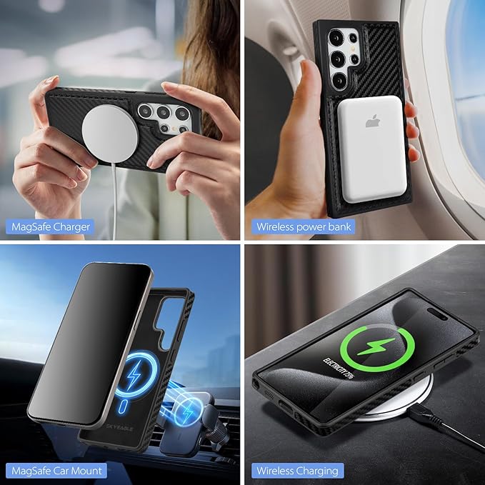 SkyEagle Compatible with Magsafe 2 in 1 Detachable Samsung Galaxy S25 Ultra Wallet Case with Card Holder,Women Men Magnetic PU Leather RFID Blocking Flip Kickstand Credit Slots,Carbon Black