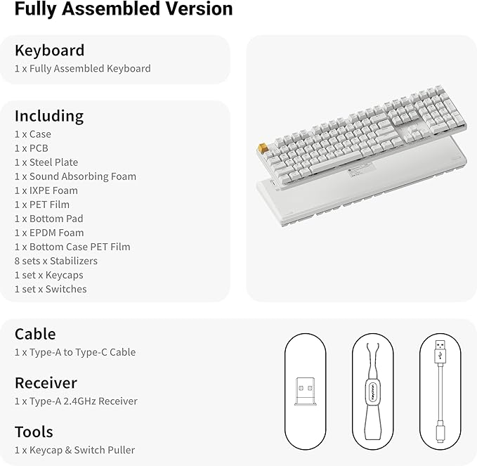 Keychron KJ5 Wireless Custom Mechanical Keyboard, 2.4 GHz Bluetooth QMK Full-Size Layout RGB, Hot-swappable Brown Switch Compatible with Mac Windows Linux, for Gaming Office - White