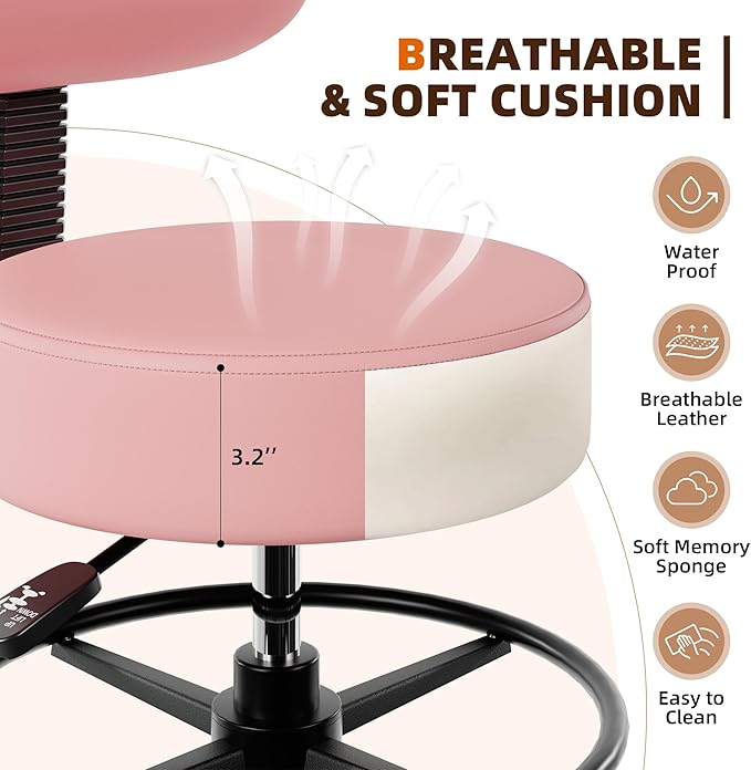 Drafting Chair with Back, Adjustable Foot Rest Rolling Stool (2, Pink)