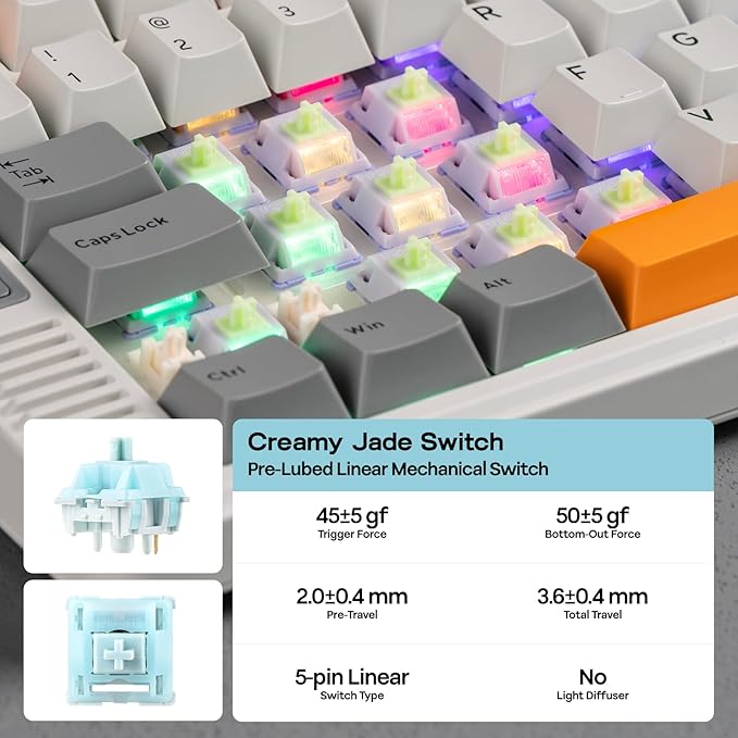 EPOMAKER RT85 Wireless Mechanical Keyboard with Joystick & DIY Screen, 8000mAh, BT/USB/2.4Ghz, Gasket, 5-Layer Paddings, Hot-Swap, PBT Keycap, 75% Gaming Keyboard (Retro White, Creamy Jade)