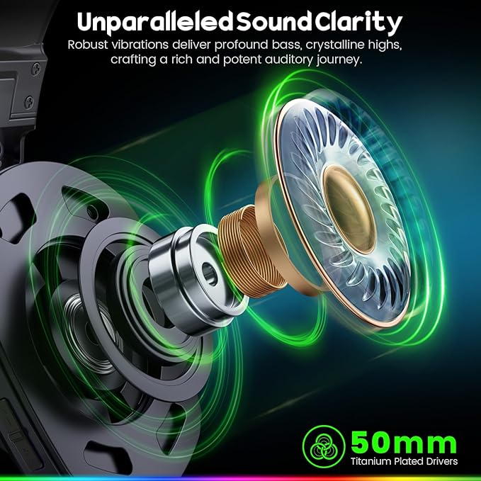 WESEARY Wireless Gaming Headsets for PC, PS5, PS4, Switch, Mac, 2.4GHz Wireless Gaming Headphone with ENC Noise Canceling Microphone, Bluetooth 5.4, Cool Lighting, 50H Battery, 50mm Drivers