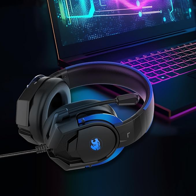 IMYB A88 Gaming Headset with Microphone, Stereo Wired Noise Cancelling Over-Ear Headphones with Mic for Pc, Ps5, Xbox One Series X/s, Ps4, Computer, Laptop, Mac, Nintendo, Gamer (Blue)