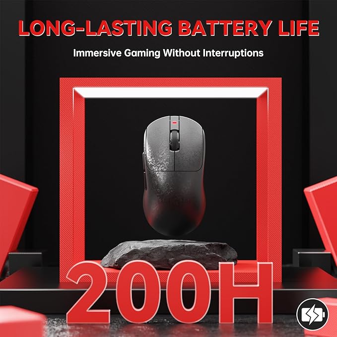 A.JAZZ Ajazz AJ199 Wireless Gaming Mouse Ultra-Lightweight 55g Tri-Mode Connection 24000 DPI PAW3311 Sensor Carbon Fiber Shell 500mAh Battery 1K Polling Rate Durable & Anti-Slip Design Black