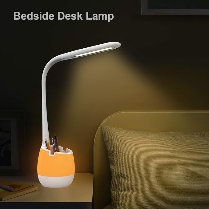 ERAY Rechargeable Desk Lamp with 3 Color Modes/8 Colors Night Light/Pen Holder, Kids LED Study Table Lamp for Home Office Dorm Reading Studying, Eye Caring, Ideal Gifts, Adapter Included