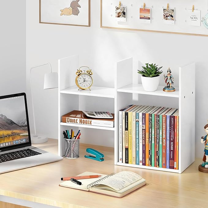 Desktop Shelf Organizer for Top of Desk - Wood Desk Hutch for Dorm Room Essentials & Home Office - Small Tabletop Bookshelf for Storage & Decor Display