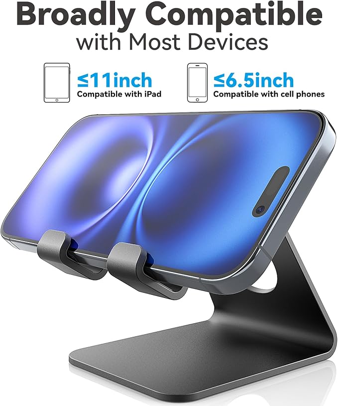 TOPGO 2 Pack Cell Phone Stand, Phone Dock, Cradle, Holder, Aluminum Desktop Phone Stand with Cable Collective for Office Desk, Bedside Table Compatible with iPhone 17 16 15 14 13 12 Pro Max - Black