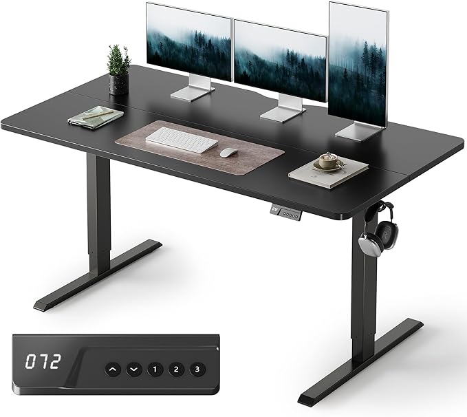 Cubiker Standing Desk, 63x28 Inches Sit Stand Home Office Desk, Electric Stand up Desk, Adjustable Desk with Splice Board, Black Frame/Black Top