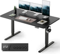FEZIBO Standing Desk, 63×28 Inches Electric Height Adjustable, Sit Stand Up, Computer Office Desk with Splice Board, Black Frame/Black TOP