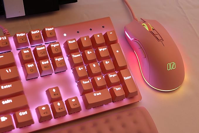 i-rocks M31E RGB Wired Gaming Mouse : 6400 DPI Optical Sensor - 60 Million Click lifespans - Compatible Software - 7 Programmable Buttons - Peach Pink