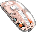 A.JAZZ Wireless Bluetooth5.1&2.4G Mini Lightweight Mouse,Transparent Clear Cool,Rechargeable Silent Computer Mice,Nano USB C Receiver,LED Battery Magic Silm for Office/PC/Mac/Laptop/Apple/ipad(Pink)