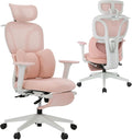 CabLady S1 Petite Ergonomic Home Desk Chair with Footrest and Headrest, High Back Fixed Lumbar Support with Detachable Pillow, Reclining Cute Office Chair for Women & Girls, 300 LBS Capacity