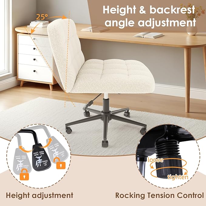 TLSUNNY Wide Sherpa Criss Cross Desk Chair – Beige