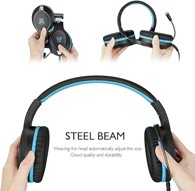Gaming Headset for Nintendo Switch, Xbox One, PS4, PS5, Bass Surround and Noise Cancelling with Flexible Mic, 3.5mm Wired Adjustable Over-Ear Headphones for Laptop PC iPad Smartphones (Blue-Black)