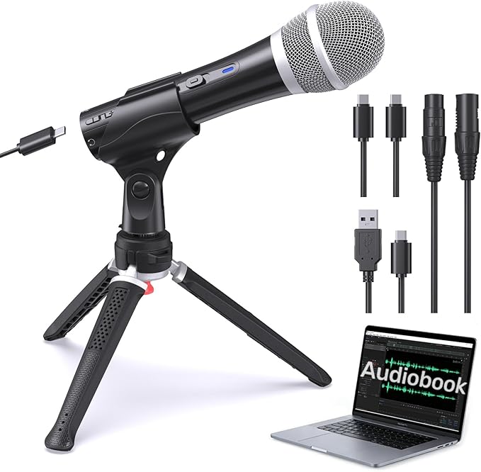Audiobook Recording Equipment for Home, USB/XLR Dynamic Microphone, Noise-Canceling Handheld, Studio Mic Kit, Ideal for Reading Aloud, Narration, Voice-Over Work