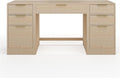 Martha Stewart Kayden Home Office Modular Desk with Drawer and Dual 3 Drawer File Cabinets in Light Natural with Brushed Gold Hardware