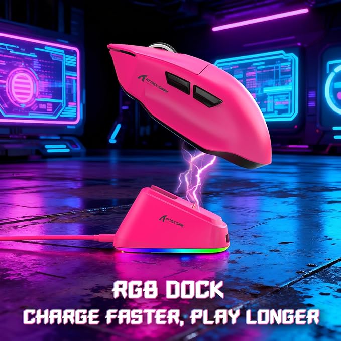ATTACK SHARK V6 65g Superlight Wireless Gaming Mouse with RGB Magnetic Charging Dock,BT/2.4GHz Wireless/Wired Mouse 1K Polling,PixArt PAW3311 Sensor,25K DPI,Office Gamer Mice for PC/Win/Mac(Rose)