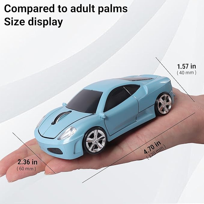 elec Space Wireless Mouse 2.4GHz Cool Sport Car Shape Wireless Mouse Optical Cordless Mice with USB Receiver for PC Laptop Computer 1600 DPI 3 Buttons (Light Blue)