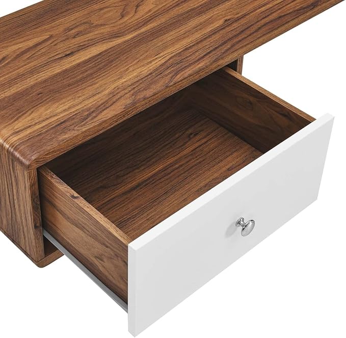 Modway EEI-5863-WAL-WHI Transmit 55" Wall Mount Corner Wood Office Desk, Walnut White