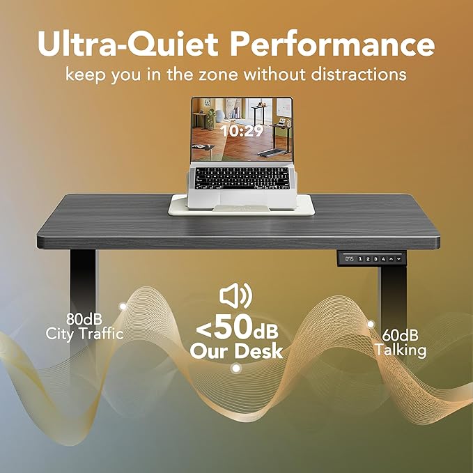 HUANUO 43 x 24 inch Electric Standing Desk Adjustable Height, 4 Memory Height Settings, Sit Stand Up Desk for Home Office & Computer Workstation, Grey