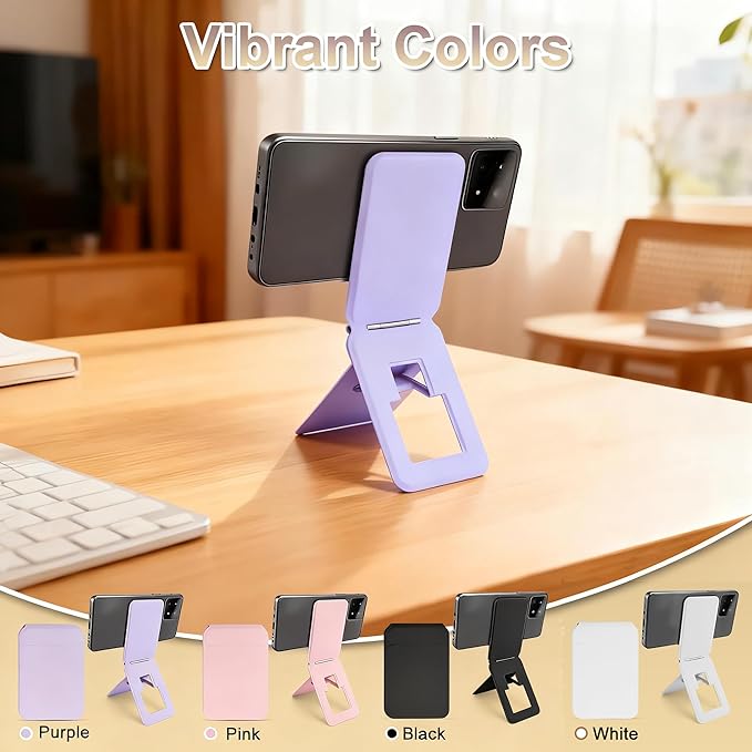 Magnetic Phone Stand, Compatible with All Smartphones 17/16/15/14/13/12 Series, Slim PU Leather Desk Stand with Multi-Angle Adjustment, Portable & Includes 1 Strong Magnetic Ring for Any Phone(Purple)
