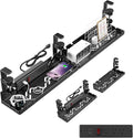 Extended Metal Under Desk Cable Management Tray with Power Outlet, No-Drill Wire Organizer with Clamp, Cord Storage Raceway for Desk Cable Management for Office Home (Black)