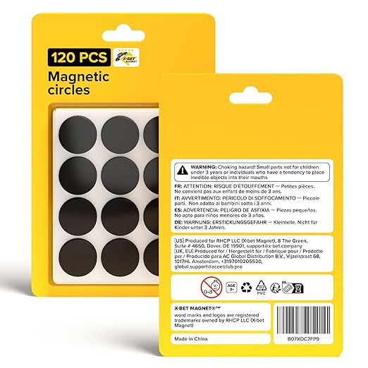 Peel-&-Stick Flexible Adhesive Magnets - 120 Magnetic Dots for Office Supplies, Whiteboard, Crafts, Fridge, & School Projects