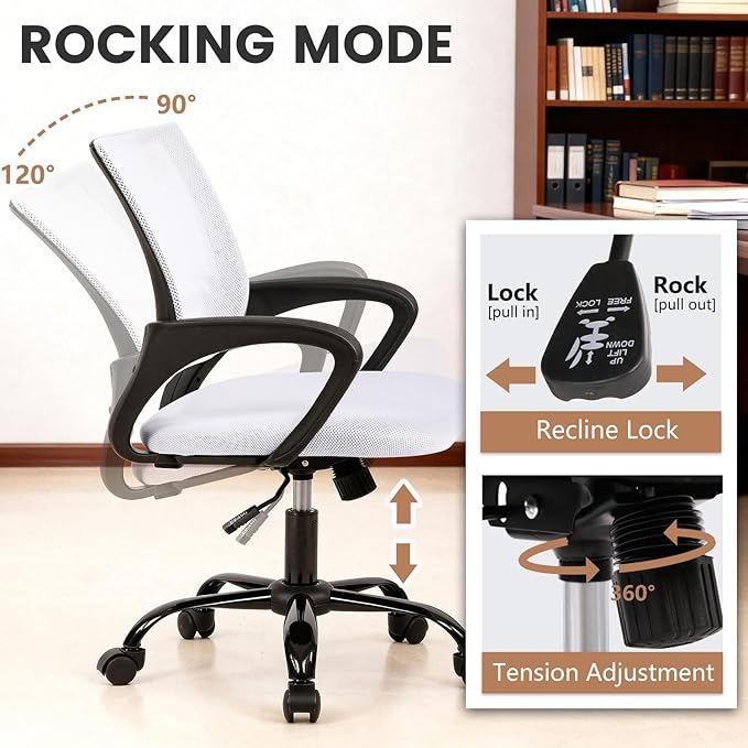 PayLessHere 32 Inch Home Office Desk and Chair Set,32 Inch Computer Desk with Ergonomic Height Adjustable Office Chair for Home Office,White & White