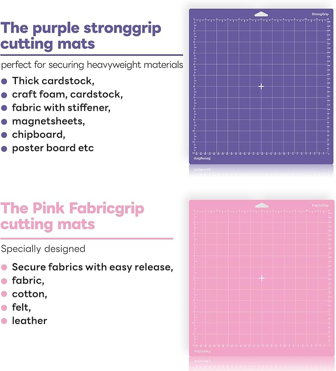 Cutting Mat for Cricut,12x12 inch 4 Pack Variety Cutting Mats (LightGrip,StandardGrip,StrongGrip,FabricGrip) Replacement Accessories for Cricut Maker 3/Maker/Explore 3/Air 2/Air/One
