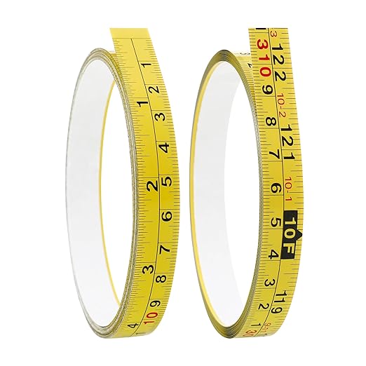 2 Packs Steel Self-Adhesive Measuring Tape, Right to Left Reading 310cm or 122-Inch Imperial and Metric Ruler Tape, 1/2-Inch Peel and Stick Tape Measure for Woodworking, Saw, Drafting Table, Yellow