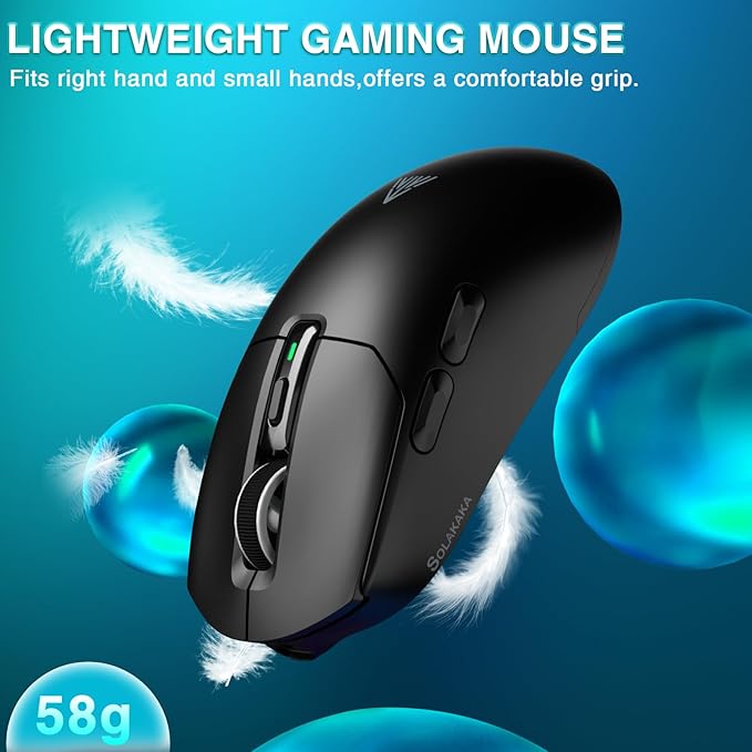 SOLAKAKA SM820 Wireless Gaming Mouse with RGB Charging Dock,24000 DPI Tri-Modes Wireless Mouse with 2 Side Buttons,Programmable Macro Mouse for Gaming(Black)