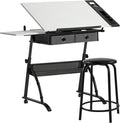 SD Studio Designs Core 2 Pc Craft Center - 35.5" W Angle Adjustable Drafting Table with Cloth Drawers, Side Shelf and Stool