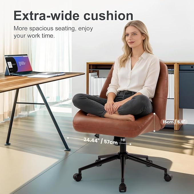 IWMH Home Office Chair, PU Leather Office Chair with Removable Armrests, Mid-Century Modern Desk Chairs with Lumbar Support, Ergonomic Executive Task Chairs, Height Adjustable (Brown)