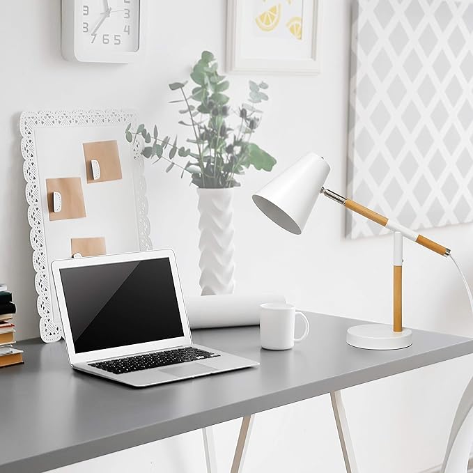 Simple Designs LD1059-WHT Wooden Pivot Desk Lamp, Matte White
