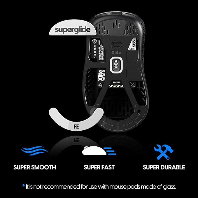 Superglide - Fastest and Smoothest Mouse Feet/Skates Made with Ultra Strong Flawless Glass Super Fast Smooth and Durable Sole for Pulsar Xlite Wireless / v2 & v2 Mini Wireless Gaming Mouse (White)