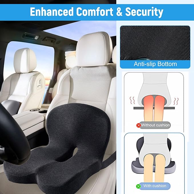 Truck Seat Cushion, Memory Foam L Shaped Seat Cushion, Cushion Lab Ergonomic Back Support & Sciatica Relief for Long Drives, Semi Truck Driver Accessories (Black Gray)