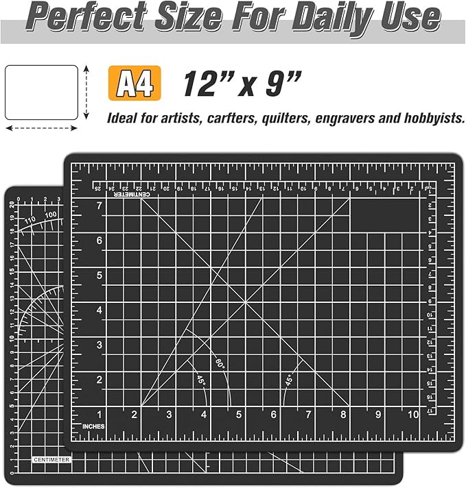 DIYSELF Cutting Mat 9in×12in, Cutting Mats for Crafts, Self Healing Cutting Mats A4, Fabric Cutting Mat Double Side for Sewing, Quilting, Rotating Craft Mat for Desktop, Matting & Mounting Materials