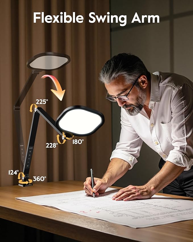 LitONES Desk Lamp with Clamp for Home Office, Advanced Eye-Caring Zoom Lighting for Video Calls with 2000LM, 15W, CRI >97.8, 3 Colors & 10 Brightness, Remoted Desk Light with Memory & Timer