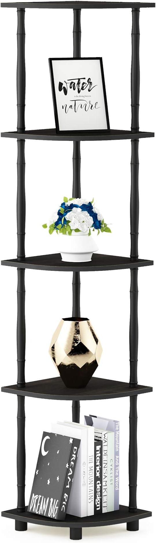 Furinno Wire Book Shelf, 5-Tier Industrial Style Metal Frame Bookcase, Display Shelf, 16 Wide, Finn Oak