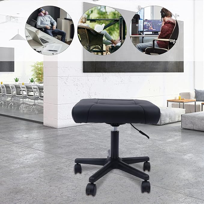 Foot Stool Adjustable,Office Ottoman Under Desk,Leg Rest Ottoman with 360° Swivel Rolling Wheels,Multi-Use Stool for Gaming Chair,Home,Office