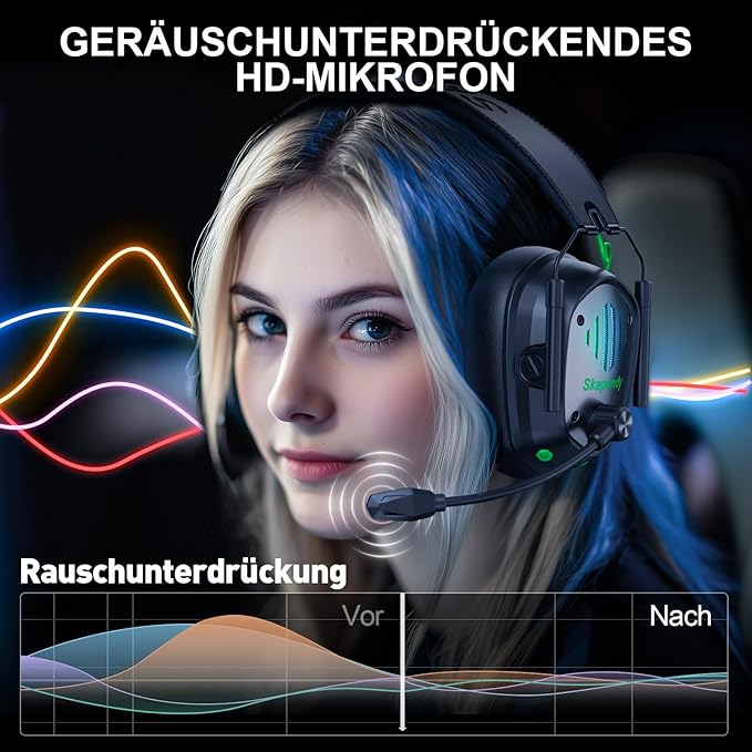 Wireless Gaming Headset for PS5, PS4, PC, Switch – 2.4GHz & Bluetooth Gaming Headphones with Mic, 3D Stereo Surround Sound, 20ms Low Latency, ENC Noise Canceling, RGB Light, 50H Battery