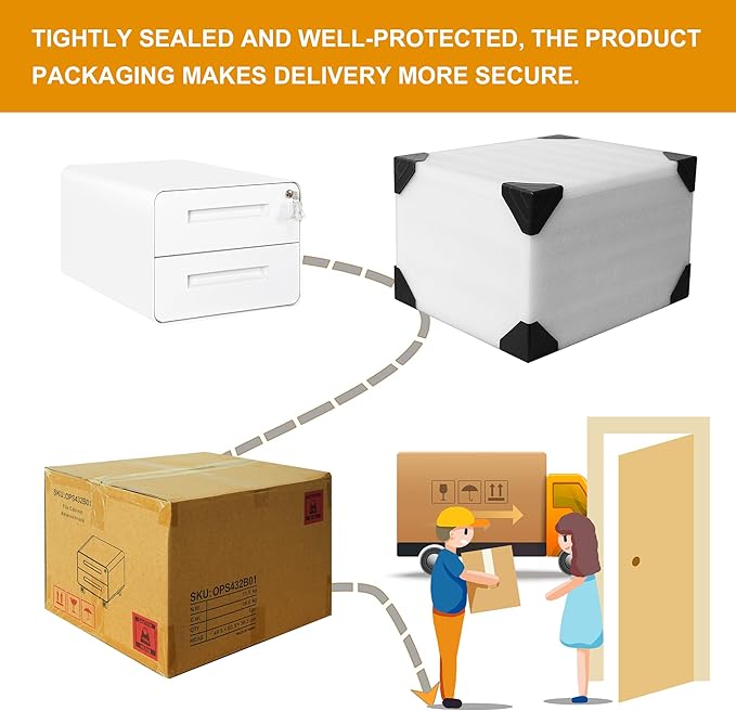 Under Desk Printer Stand with Storage – 2-Drawer Printer Table for Home & Office, Mobile Printer Cart with 2 Sets of Casters and Lockable Drawers, 4 Keys, White