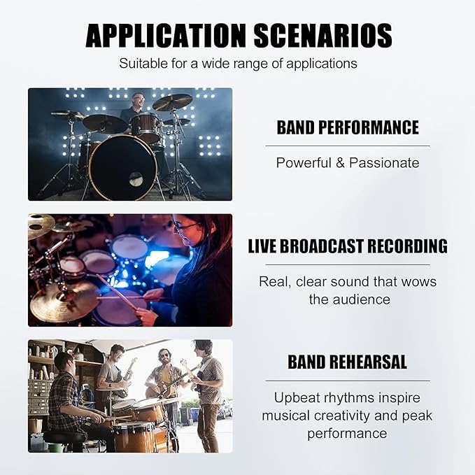 Drum Mic Kit, 7-Piece Wired Dynamic Drum Microphone Set with Carry Case,Thread Clip & Mics Holder, Full Metal Bass/Tom/Snare/Hi-hat Cymbals Mics for Instrument Recording & Music Production