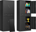 71" H Tall Metal Storage Cabinet with 2 Drawers, Metal Garage Storage Cabinet with Lock and 2 Adjustable Shelves for Home, Office, Garage, Warehouse Organize, Black