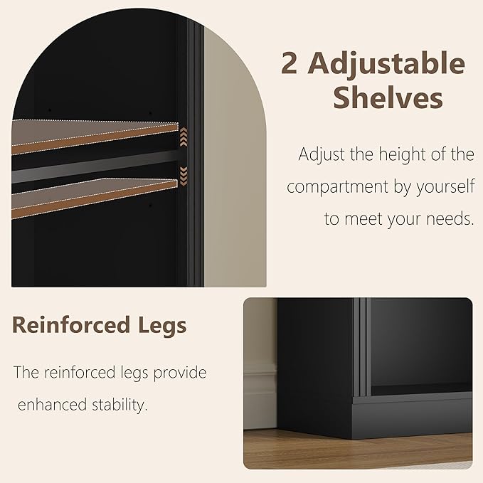 Wodeer Tall Bookshelf, 6-Tier Bookcase with 2 Adjustable Shelves, Modern Farmhouse Storage for Living Room, Entryway, Office, 23.6" W x 74.8" H x 10.6" D, Black