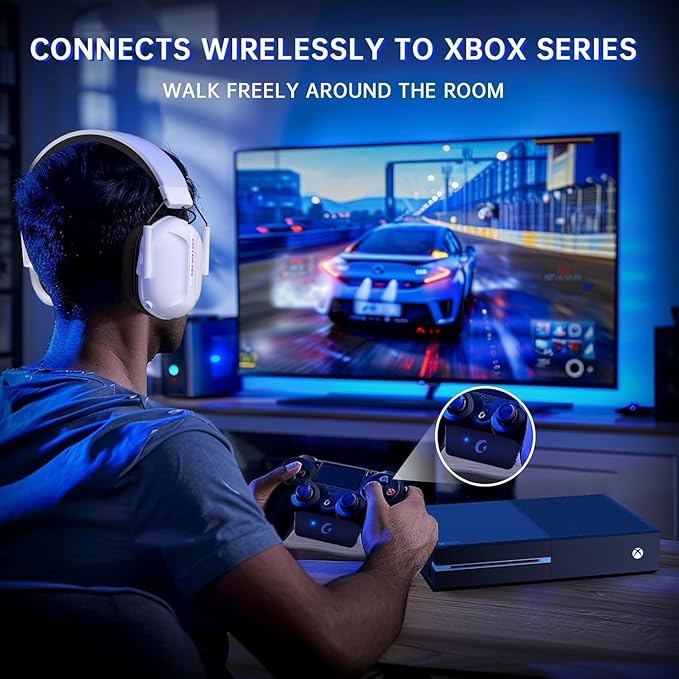 RYR Wireless Gaming Headset for Xbox Series X|S, Xbox One, PC, PS5/4, Mac, Mobile, Switch, 3D Surround Sound, Bluetooth 5.3, 60H Battery, Gaming Headphones with Detachable Noise Canceling Mic-White