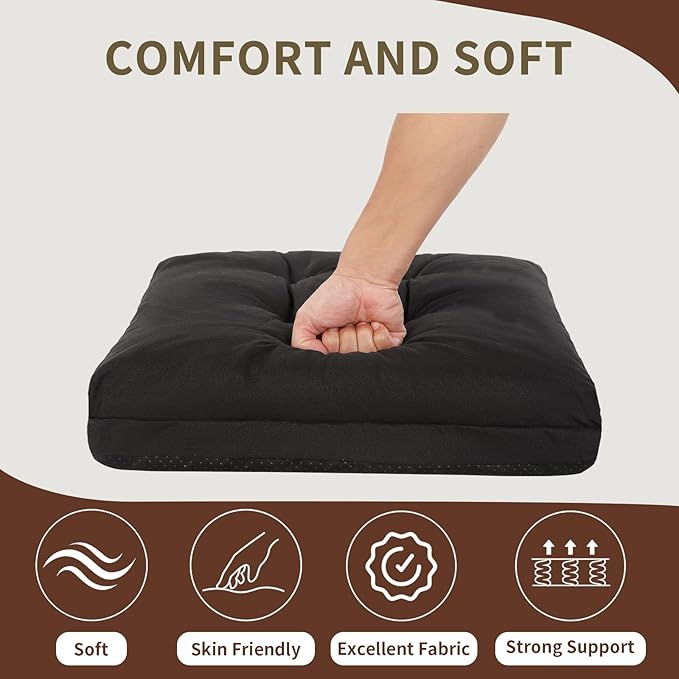 Recliner Cushions, 20x20x5 Inch Double Layer Design Chair Cushion, Soft Tufted Thickened Seat Cushions for Elderly, Black