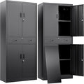 BESFUR Metal Storage Cabinet with a Drawer 4 Doors and 2 Adjustable Shelves Garage Storage Cabinet with Lock 71" Office Storage Cabinets Locking Cabinets for Garage Office Shop Home (Black)
