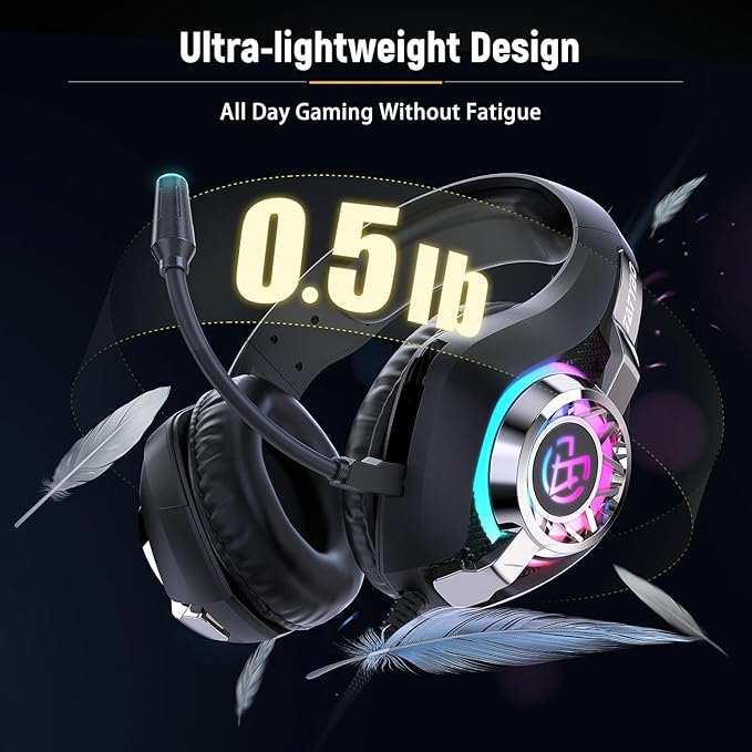 Tatybo Gaming Headset for Xbox One PC, Over-Ear Gaming Headphones with Surround Sound, Noise Canceling Mic